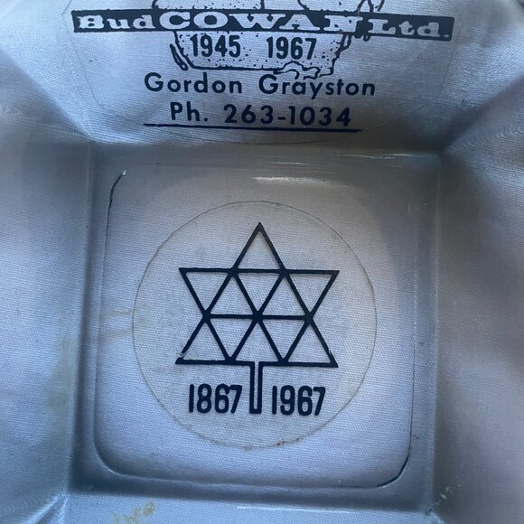 Vintage 1867 - 1967 Bud Cowan Two Tone Glass Ashtray Purple Gray 5" x 5" Collect - Picture 2 of 5